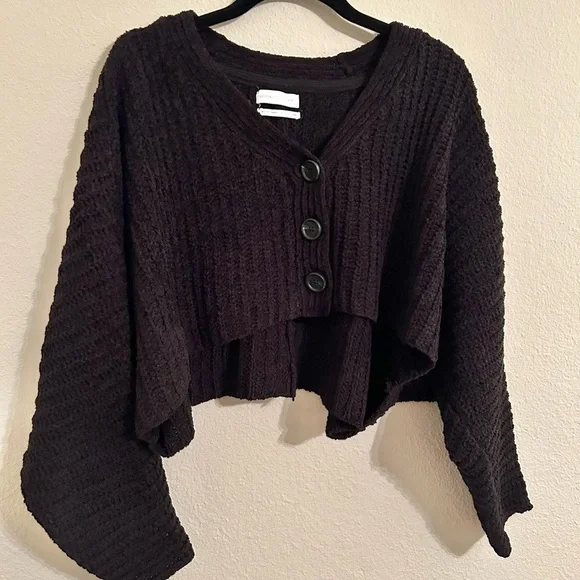 Urban Outfitters Black Cropped Button Sweater Cardigan Textured Long Sleeve XS - Picture 12 of 12